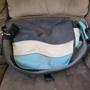 LL Bean Messenger School Collage Work Bag Travel Bag Blue White Black